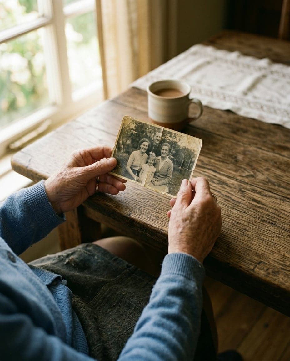 Parent and adult child sharing family stories